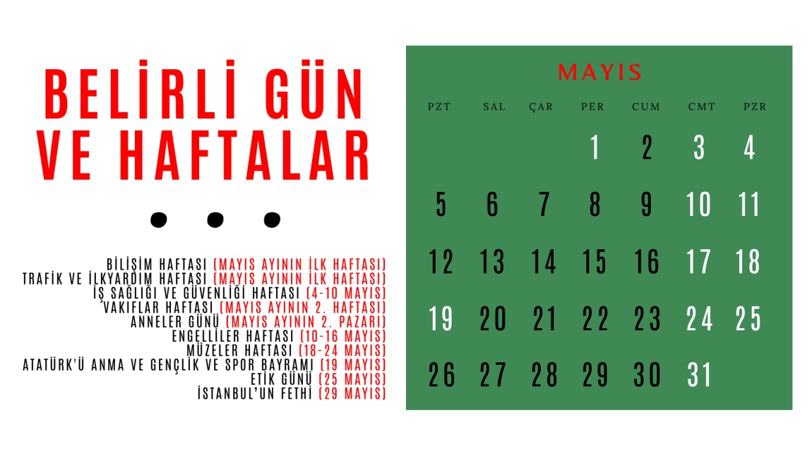 Mayıs Ayı - Belirli Gün Ve Haftalar