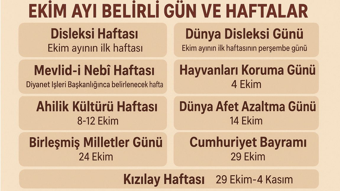 Ekim Ayı - Belirli Gün Ve Haftalar